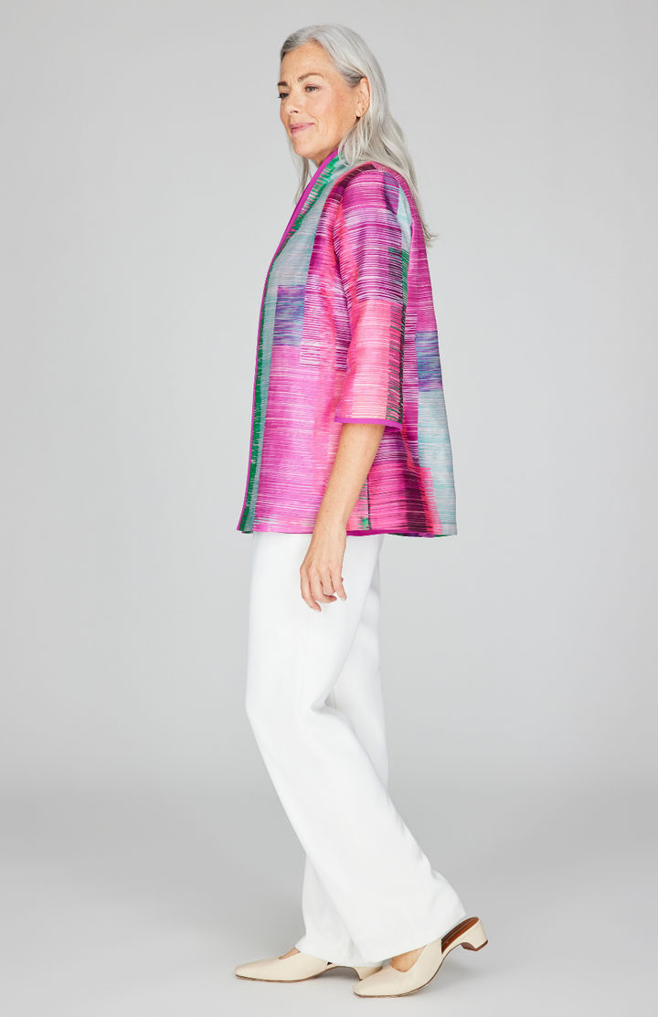 Linear Expressionist Organza High Neck Jacket w/ Bias