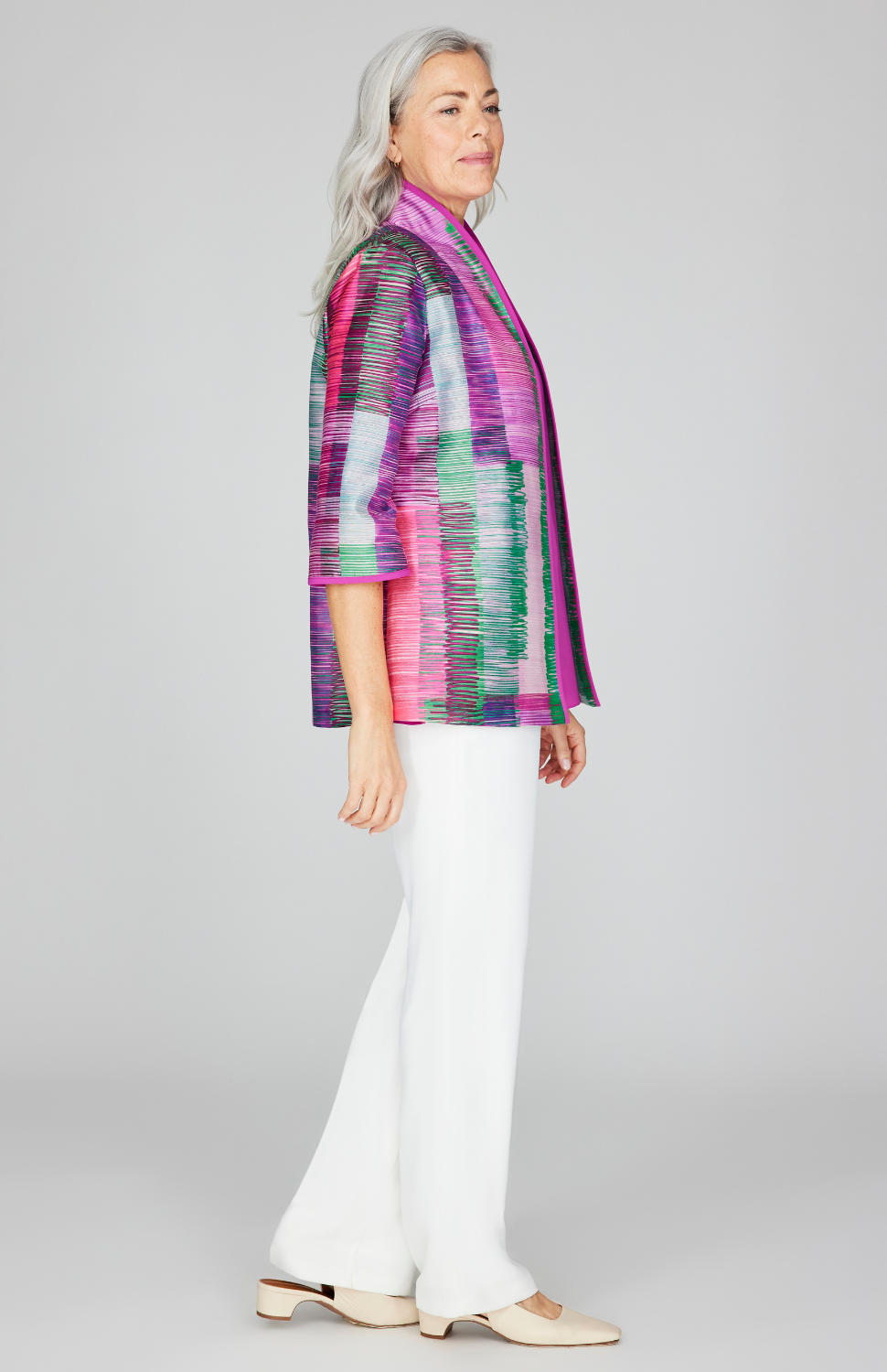 Linear Expressionist Organza High Neck Jacket w/ Bias