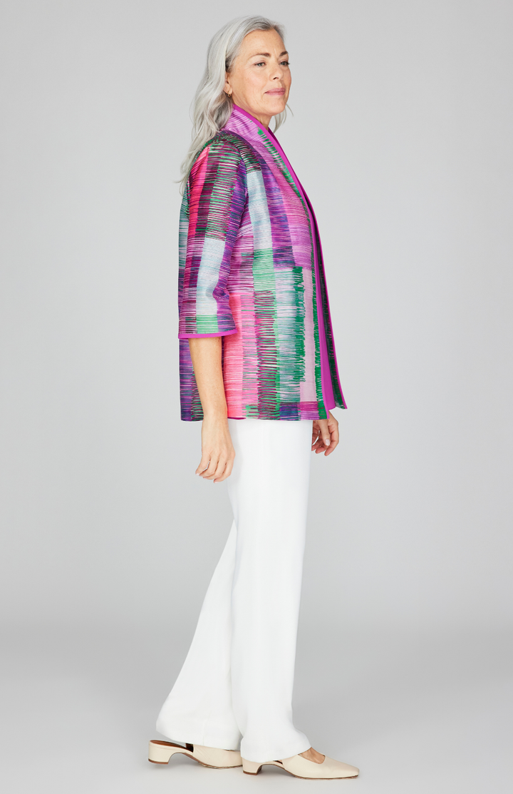 Linear Expressionist Organza High Neck Jacket w/ Bias