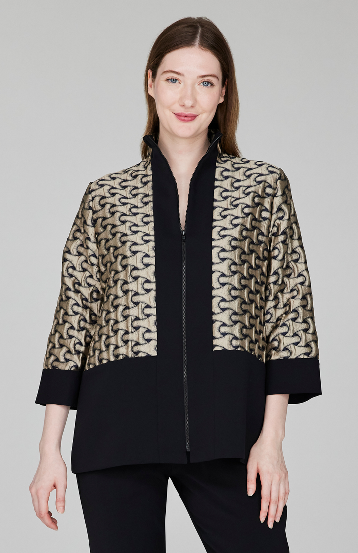 Textured Interlock Jacquard High Neck Zip Jacket