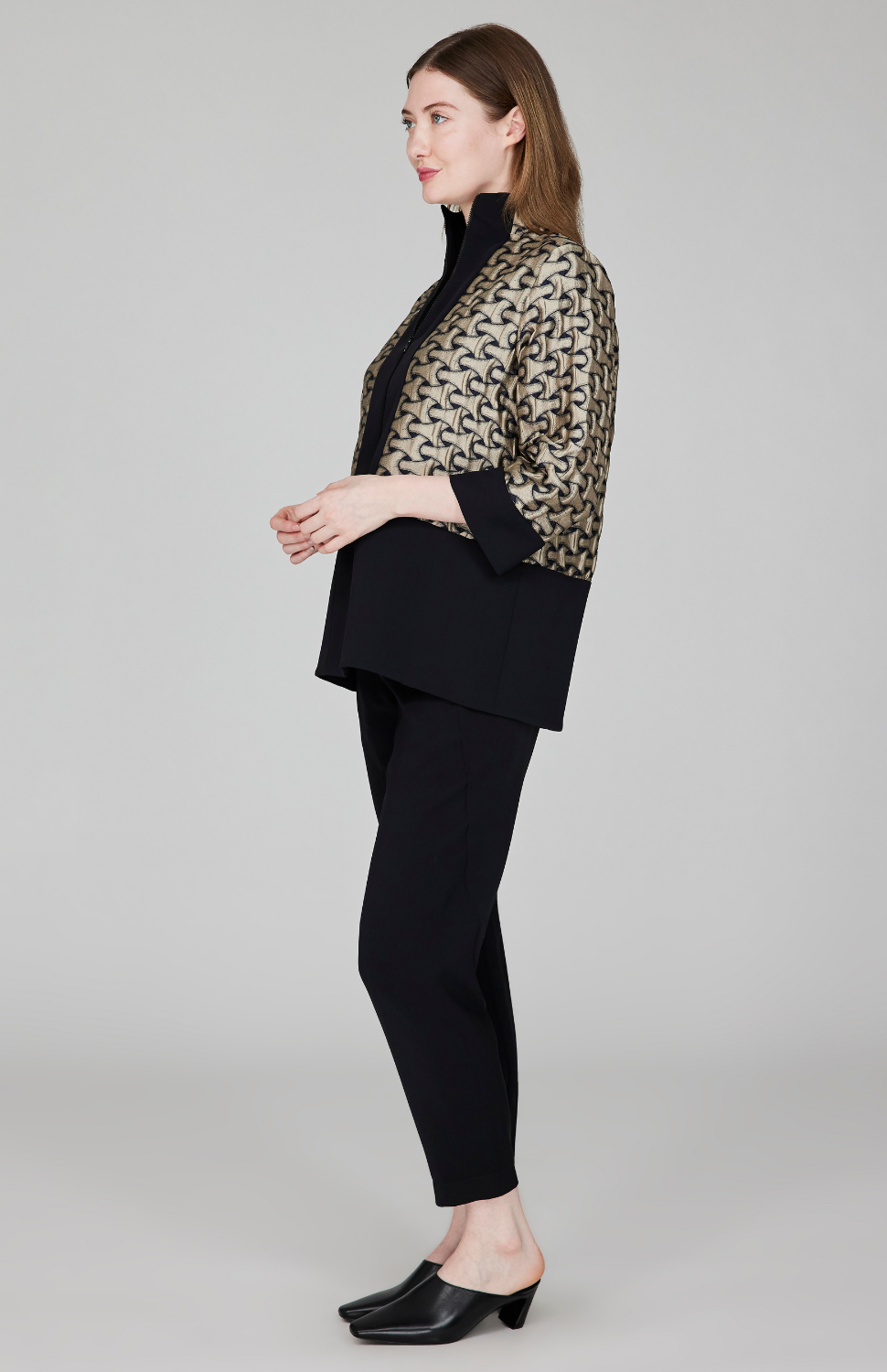 Textured Interlock Jacquard High Neck Zip Jacket