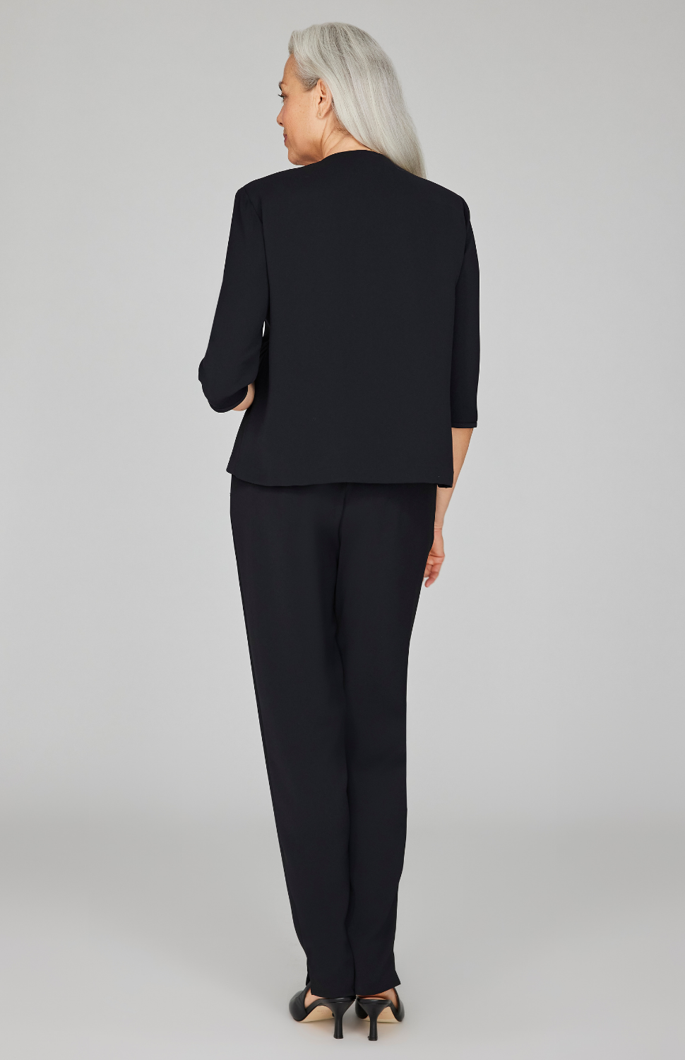 Lustrous Crepe Collarless Boxy Jacket w/ Asymmetric Bias Detail