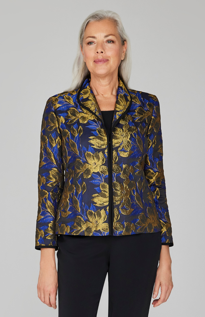 Metallic Magnolia Jacquard Wing Collar Jacket