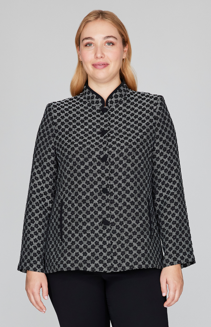 Textured Floral Jacquard Mandarin Collar Jacket