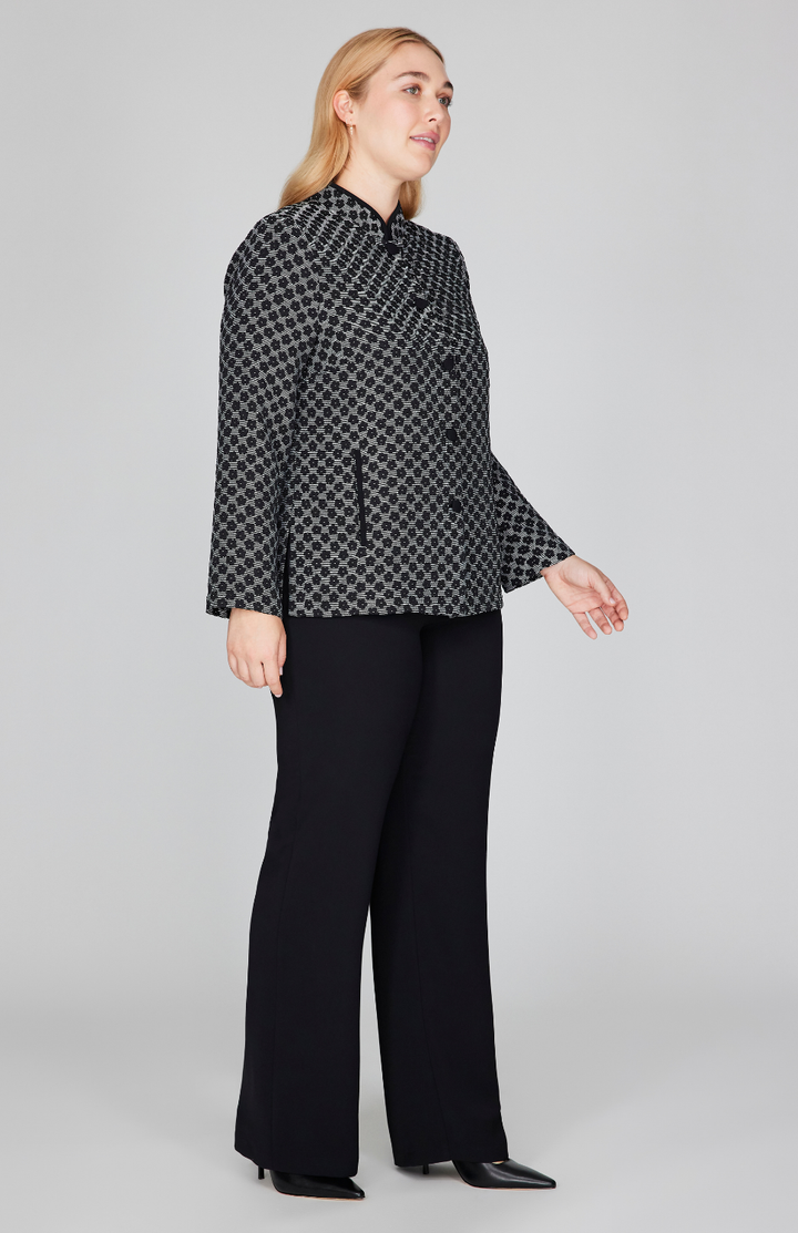 Textured Floral Jacquard Mandarin Collar Jacket