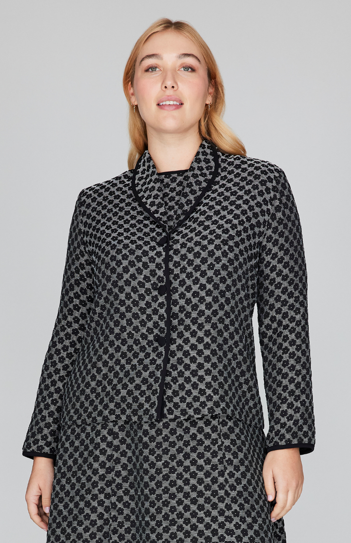 Textured Floral Jacquard Wing Collar Jacket
