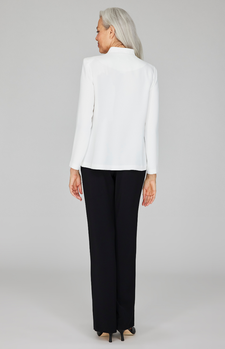 Lustrous Crepe Mandarin Collar Jacket w/ Ombré Button Detail