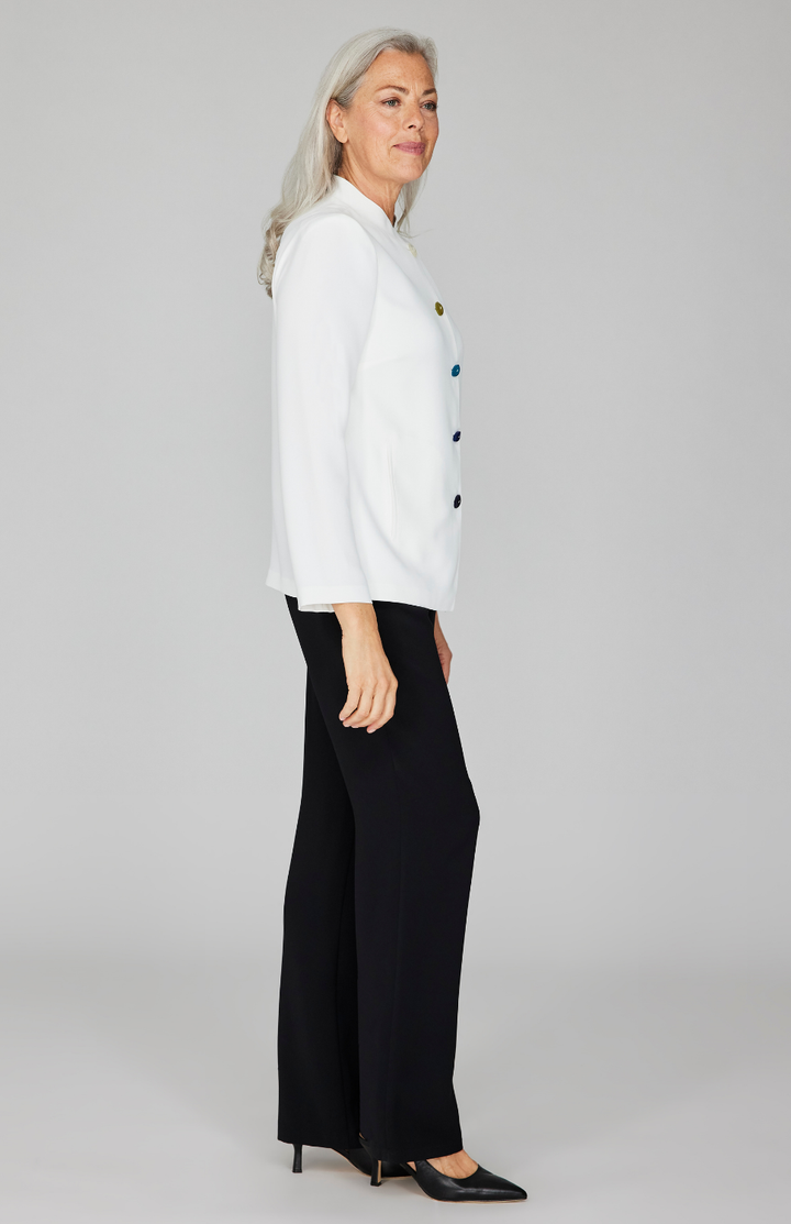 Lustrous Crepe Mandarin Collar Jacket w/ Ombré Button Detail
