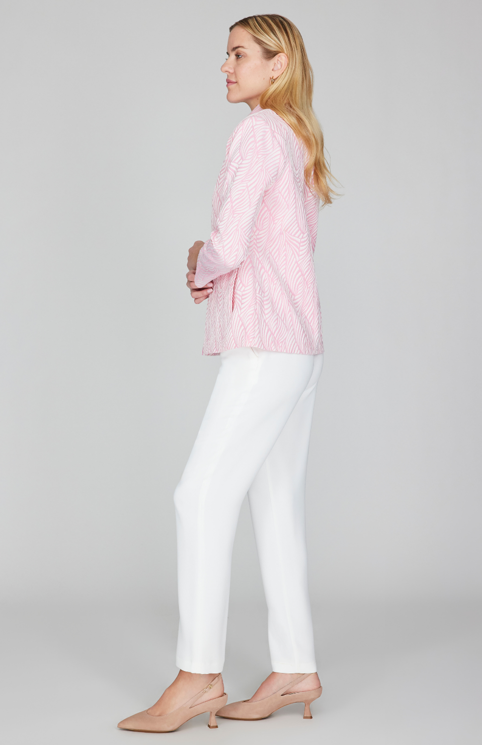 Tonal Botanic Stretch Jacquard Zip Front Collared Jacket