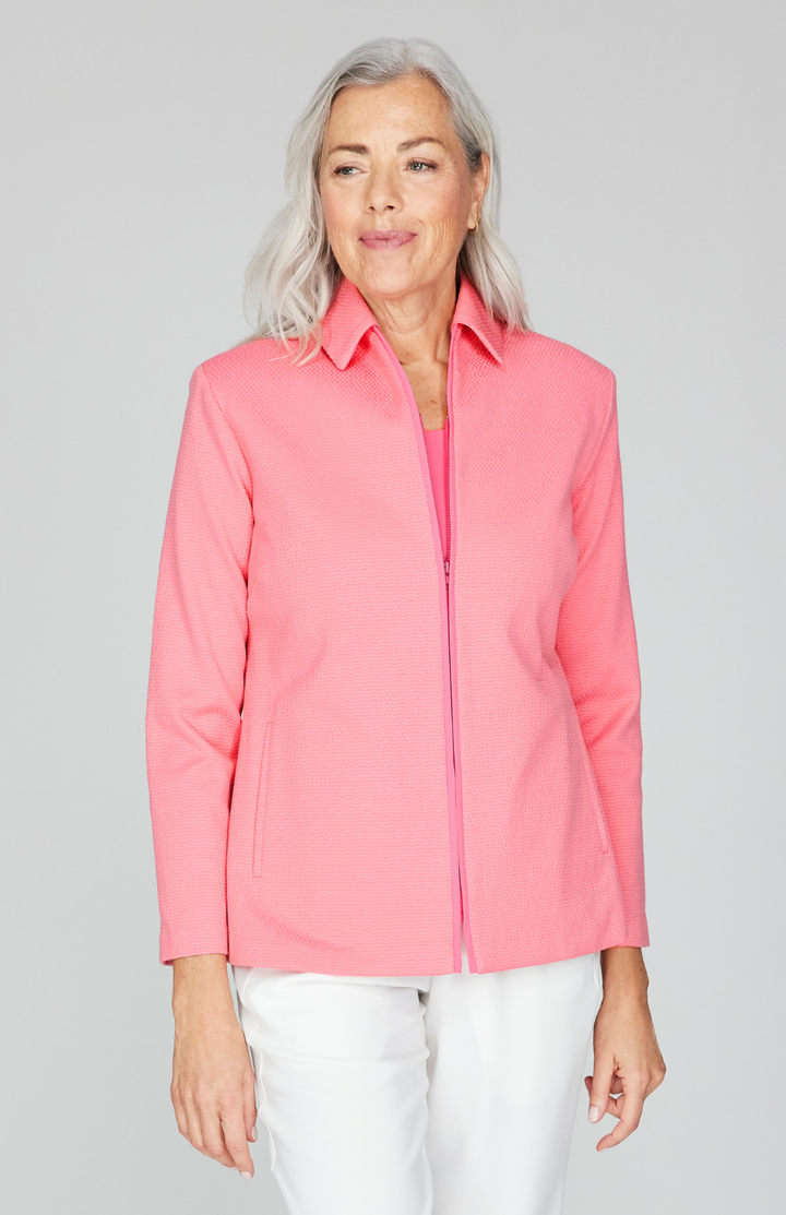 Pique Zip Front Collared Jacket