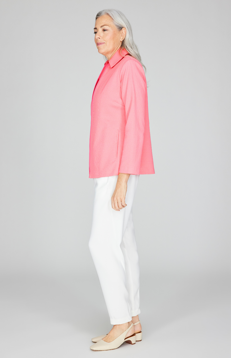 Pique Zip Front Collared Jacket