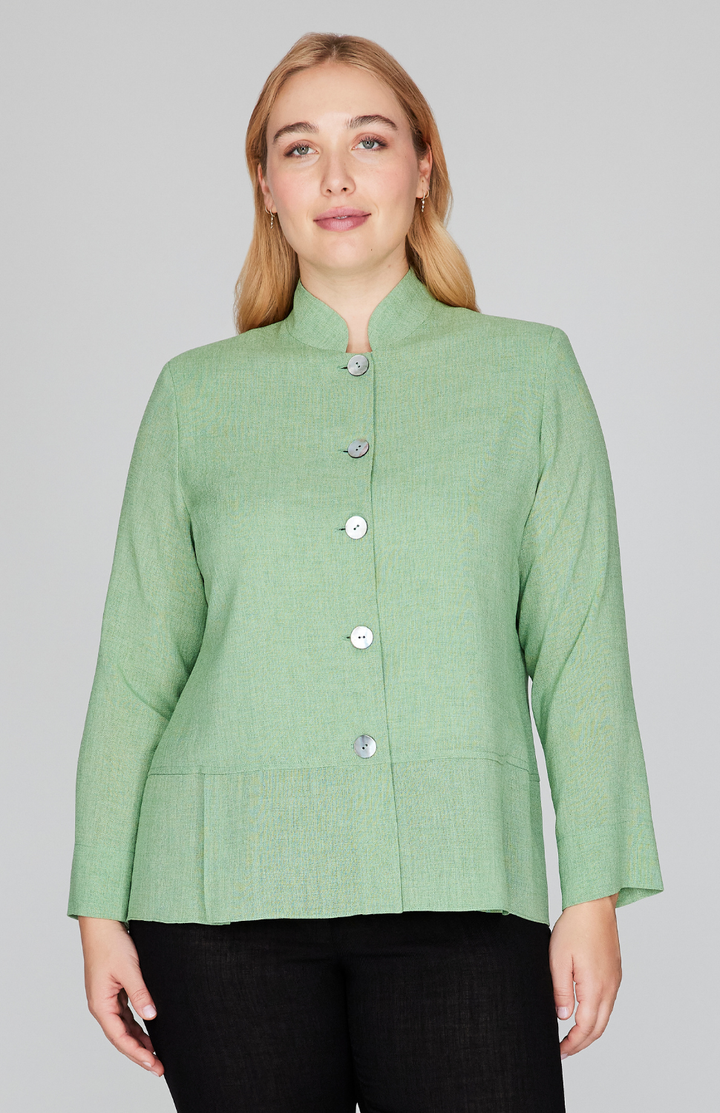 Microlinen Mandarin Collar Jacket w/ Panel Detail