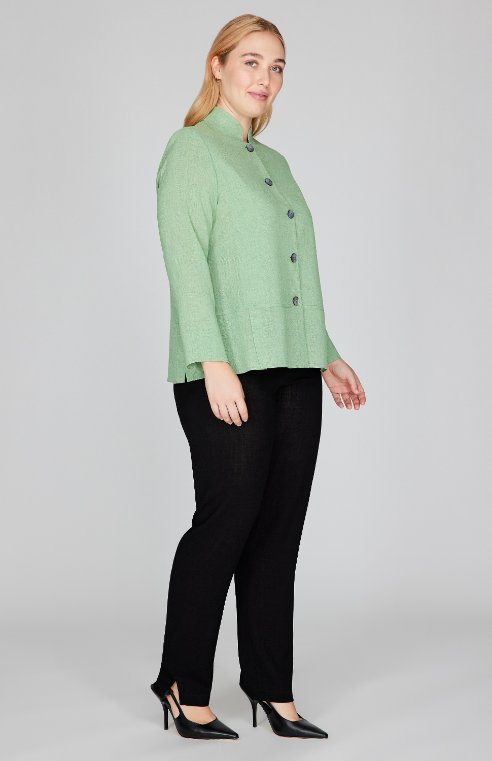 Microlinen Mandarin Collar Jacket w/ Panel Detail