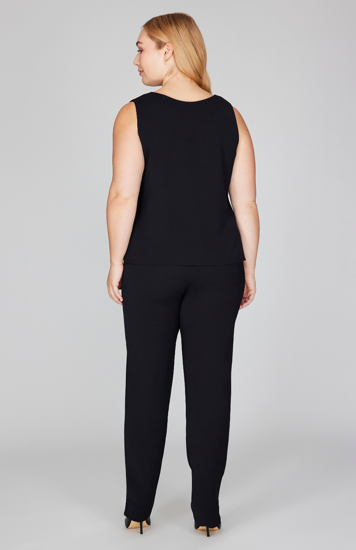 Lustrous Crepe Essential Narrow Leg Pant w/Flat Front & Back Elastic