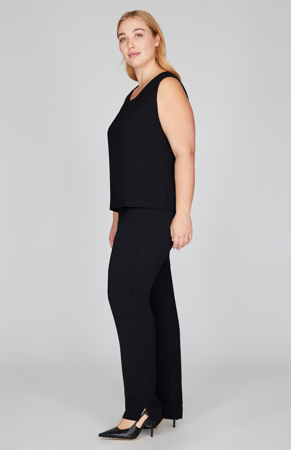 Lustrous Crepe Essential Narrow Leg Pant w/Flat Front & Back Elastic