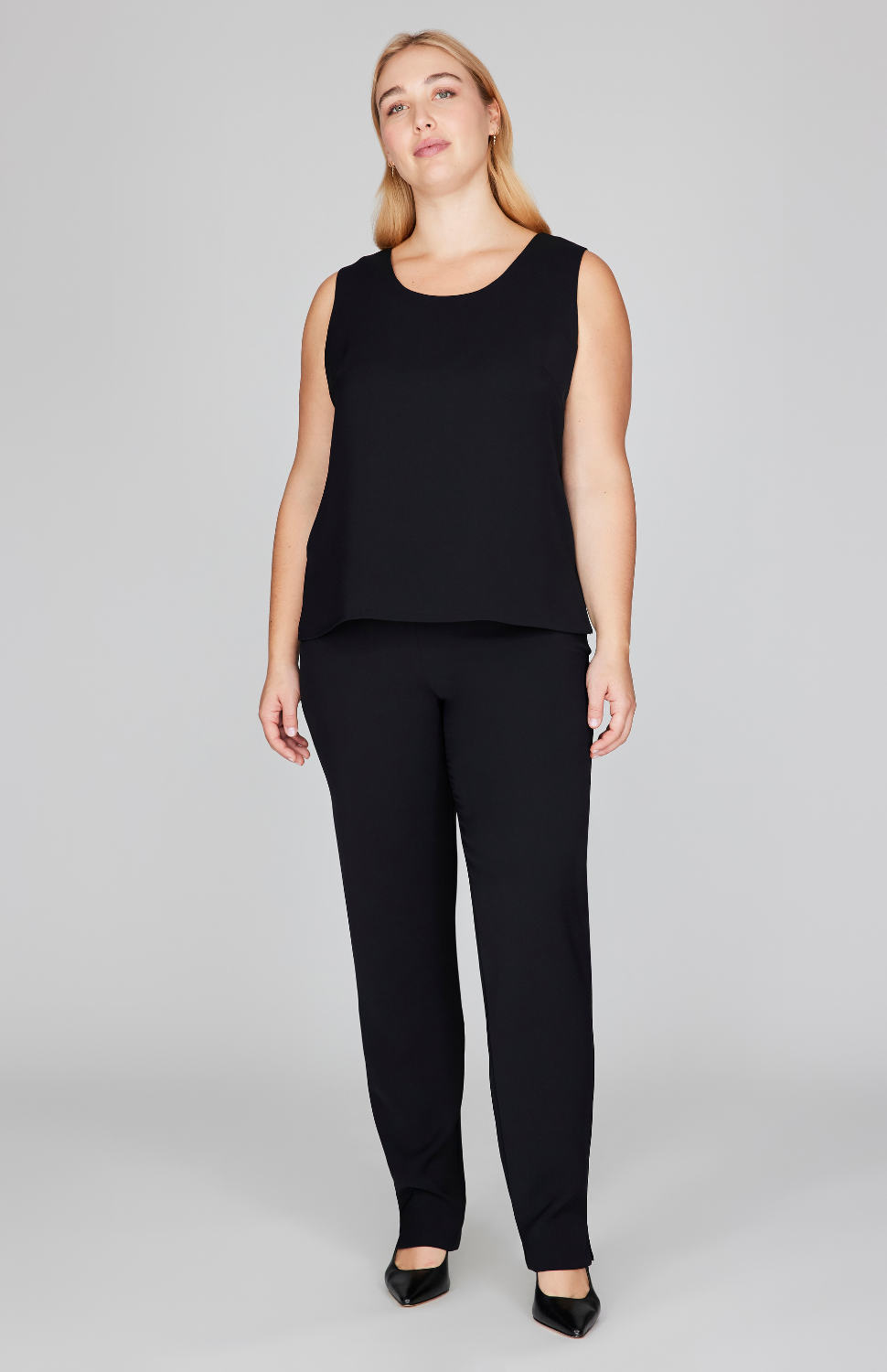 Lustrous Crepe Essential Narrow Leg Pant w/Flat Front & Back Elastic