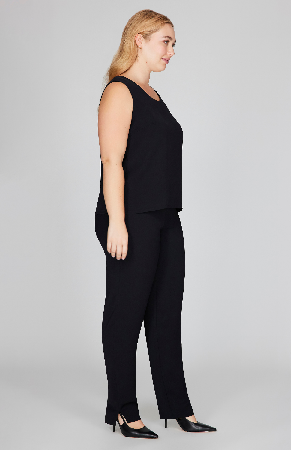 Lustrous Crepe Essential Narrow Leg Pant w/Flat Front & Back Elastic