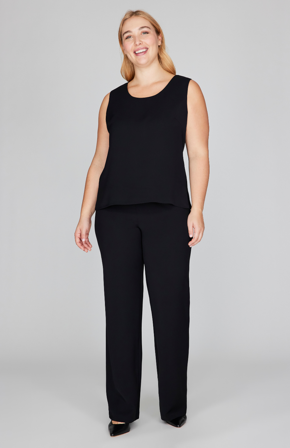 Lustrous Crepe Essential Straight Leg Pant w/Flat Front & Back Elastic