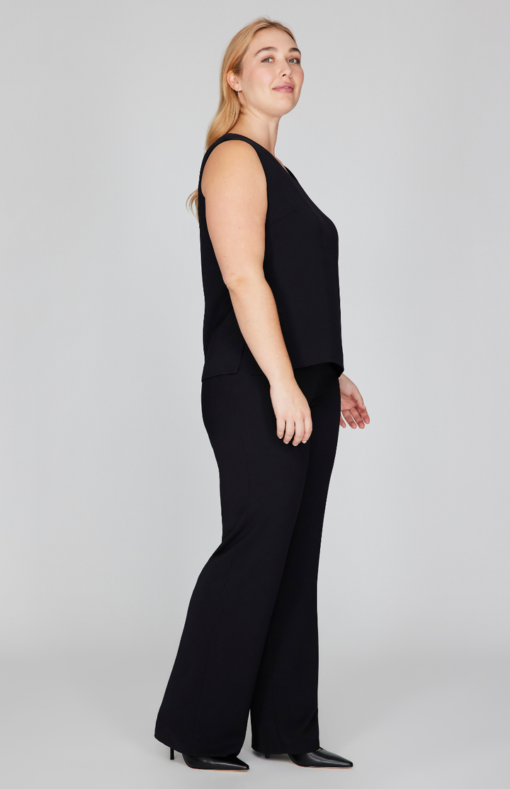 Lustrous Crepe Essential Straight Leg Pant w/Flat Front & Back Elastic