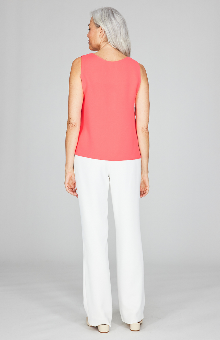 Lustrous Crepe Essential Straight Leg Pant w/Flat Front & Back Elastic