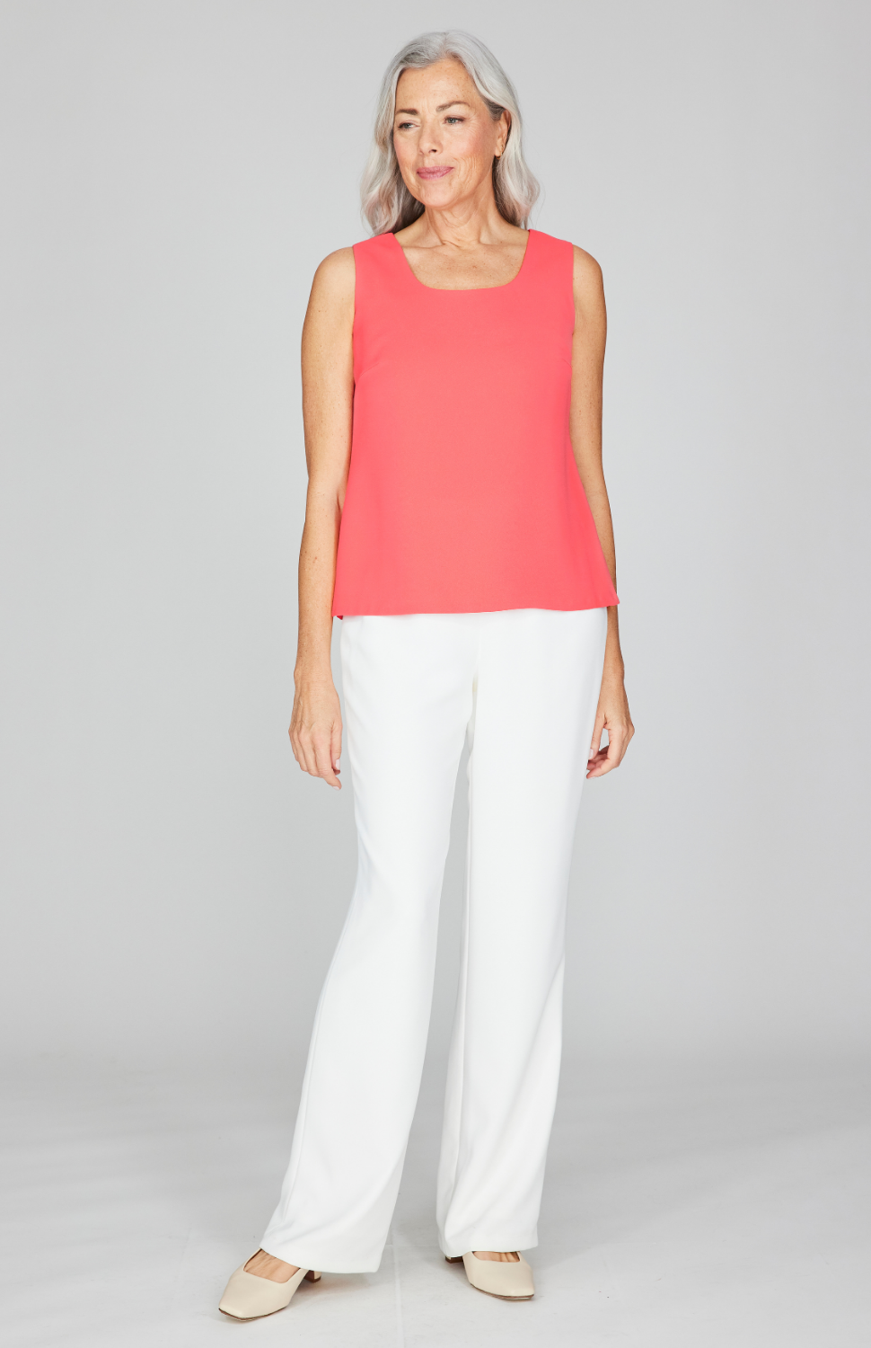 Lustrous Crepe Essential Straight Leg Pant w/Flat Front & Back Elastic