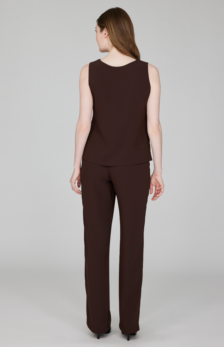 Lustrous Crepe Essential Straight Leg Pant w/Flat Front &amp; Back Elastic