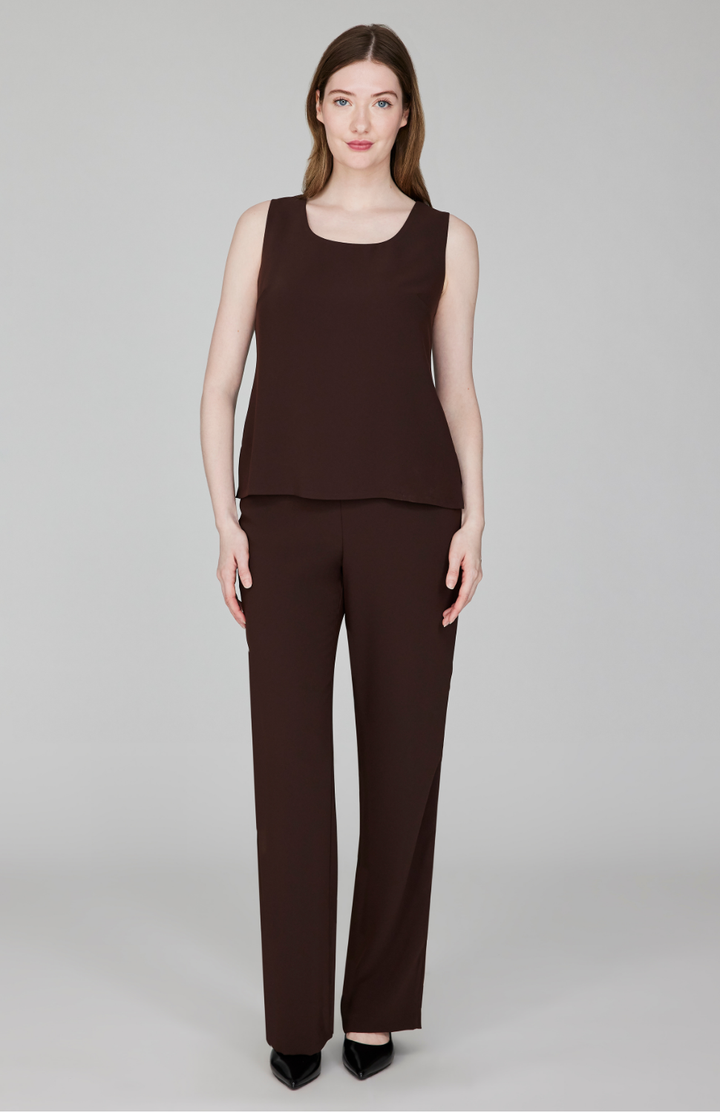 Lustrous Crepe Essential Straight Leg Pant w/Flat Front &amp; Back Elastic