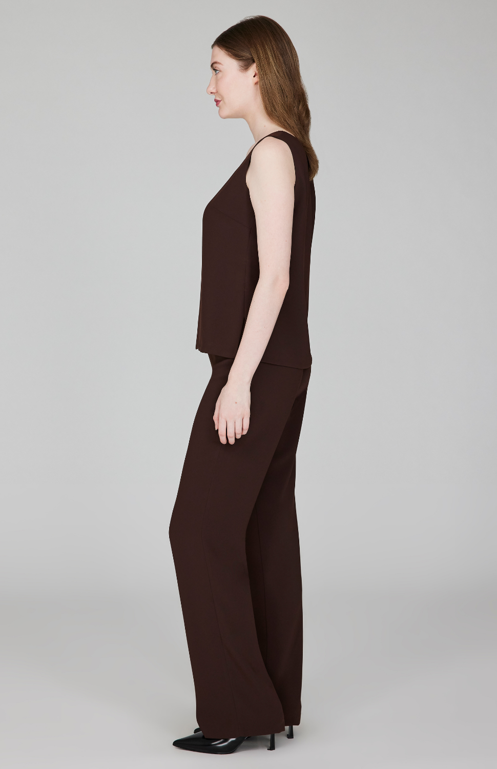 Lustrous Crepe Essential Straight Leg Pant w/Flat Front &amp; Back Elastic