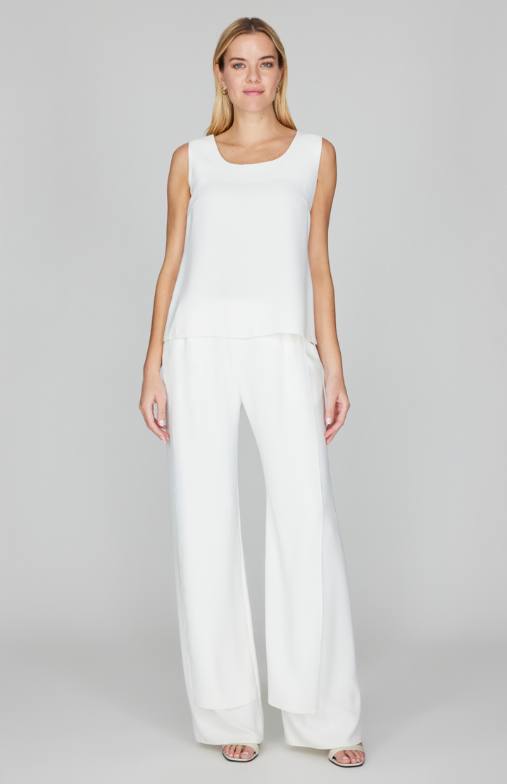 Lustrous Crepe Overlap Pant w/ Back Elastic