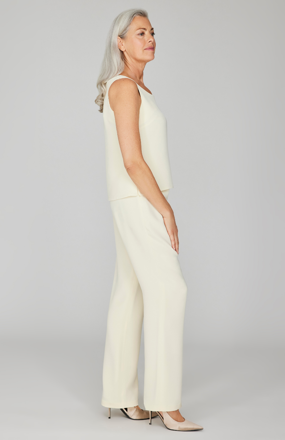 Silk Essential Straight Leg Pant w/ Flat Front &amp; Back Elastic Waist