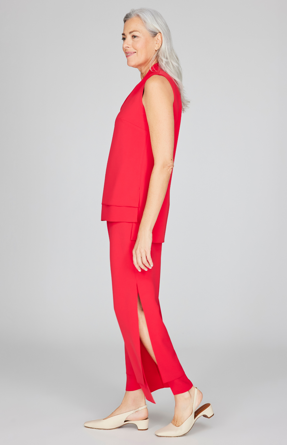 Lustrous Crepe High Neck Double Layer Tank