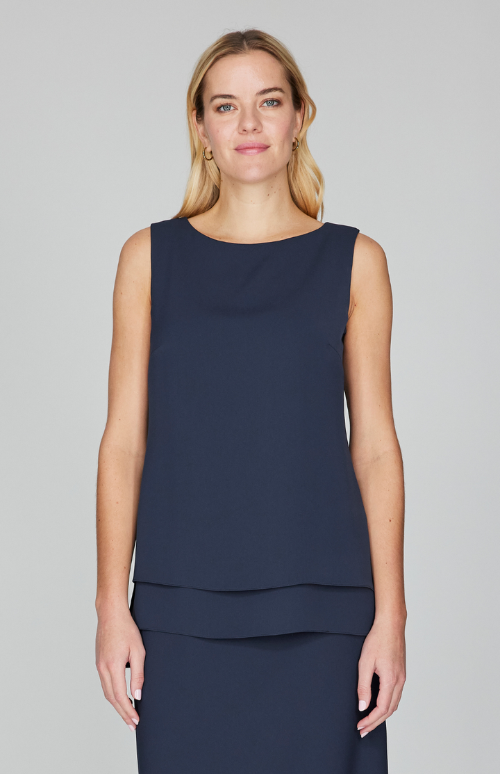 Lustrous Crepe Double Layer Crew Neck Tank