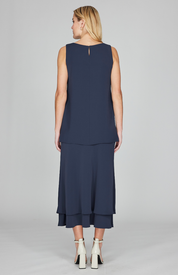 Lustrous Crepe Double Layer Crew Neck Tank