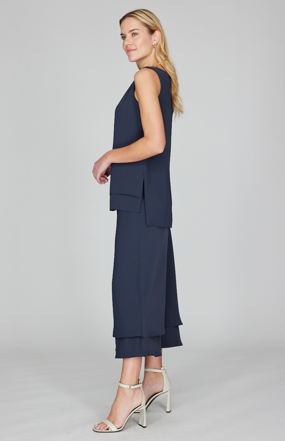 Lustrous Crepe Double Layer Crew Neck Tank