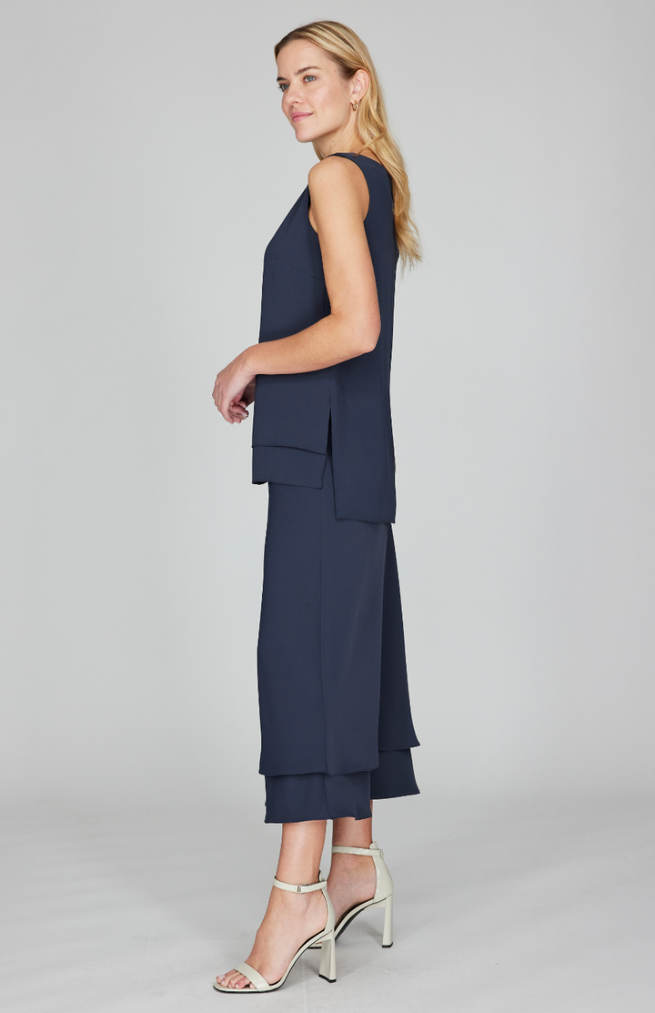 Lustrous Crepe Double Layer Crew Neck Tank