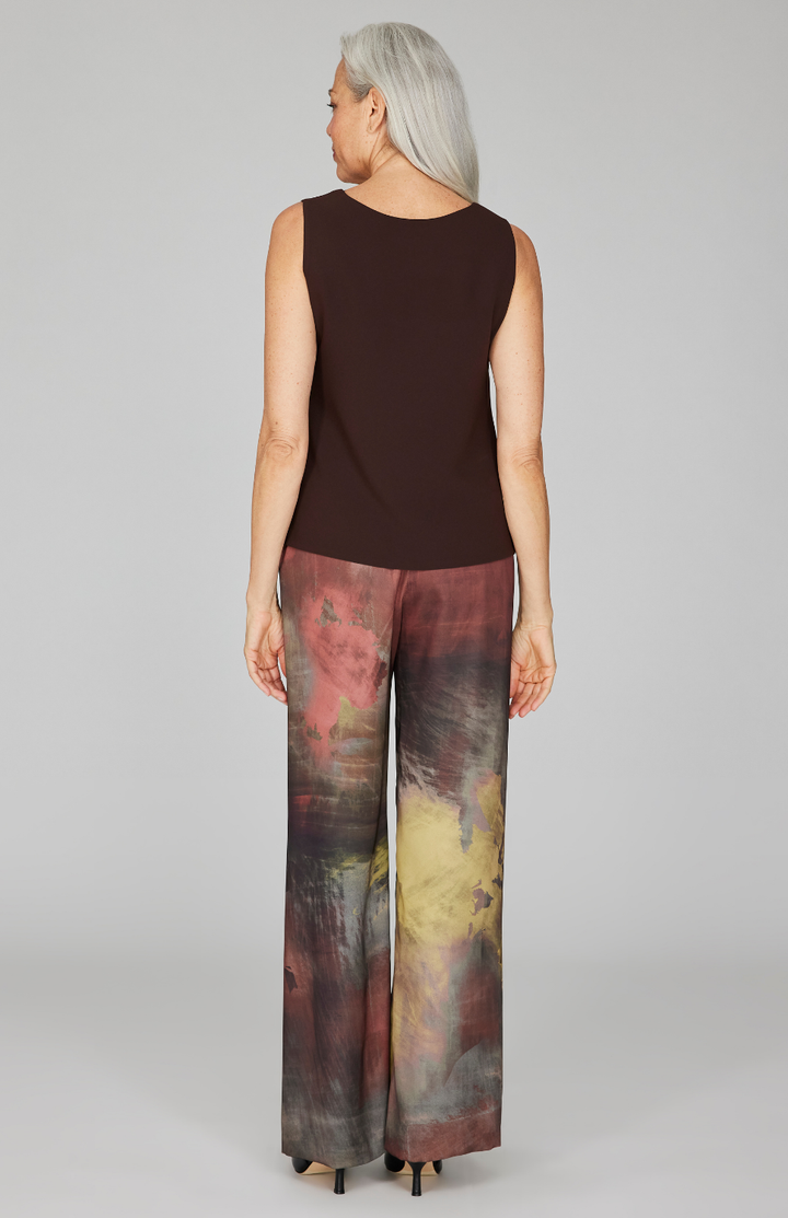 Painterly Color Wash Print Wide Leg Pant w/ Back Elastic