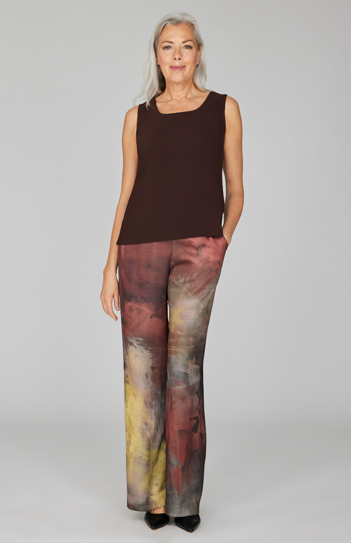 Painterly Color Wash Print Wide Leg Pant w/ Back Elastic