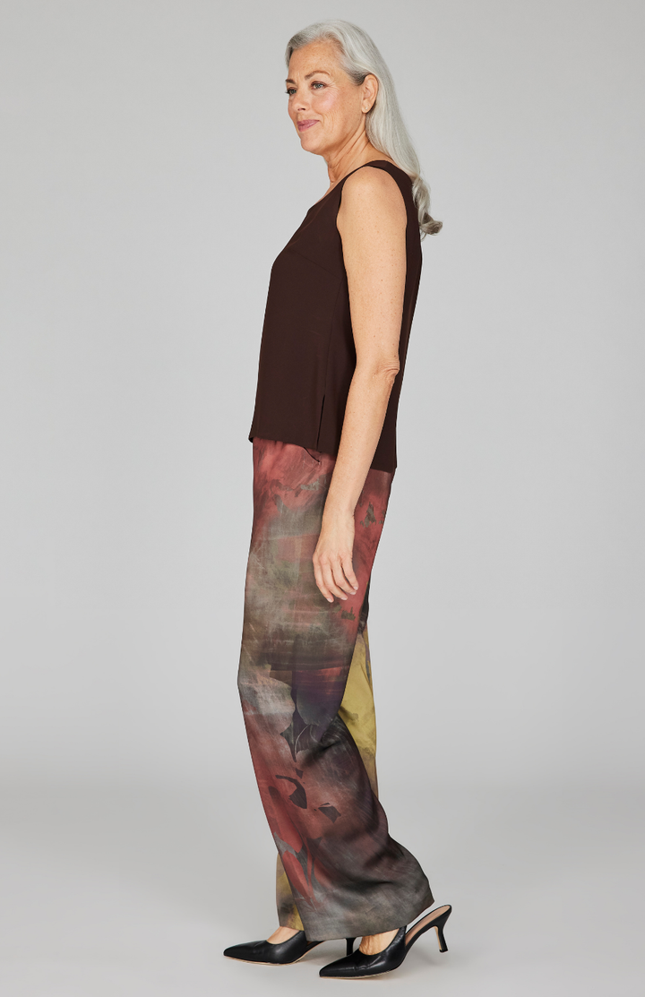 Painterly Color Wash Print Wide Leg Pant w/ Back Elastic