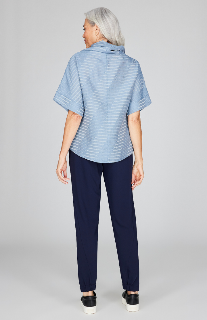 Diagonal Stripe Shirting Cowl Neck Tunic