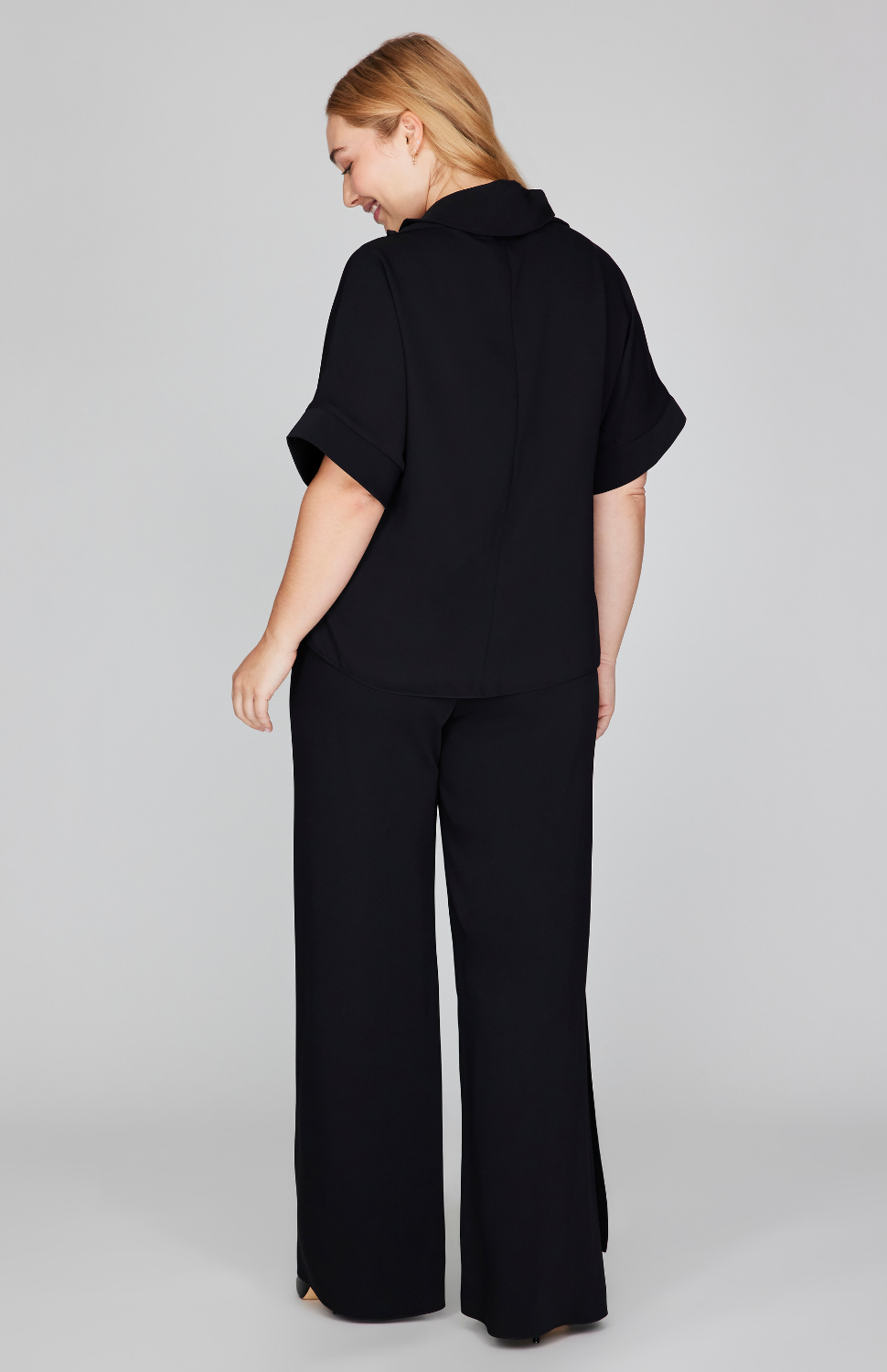 Lustrous Crepe Overlap Pant w/ Back Elastic