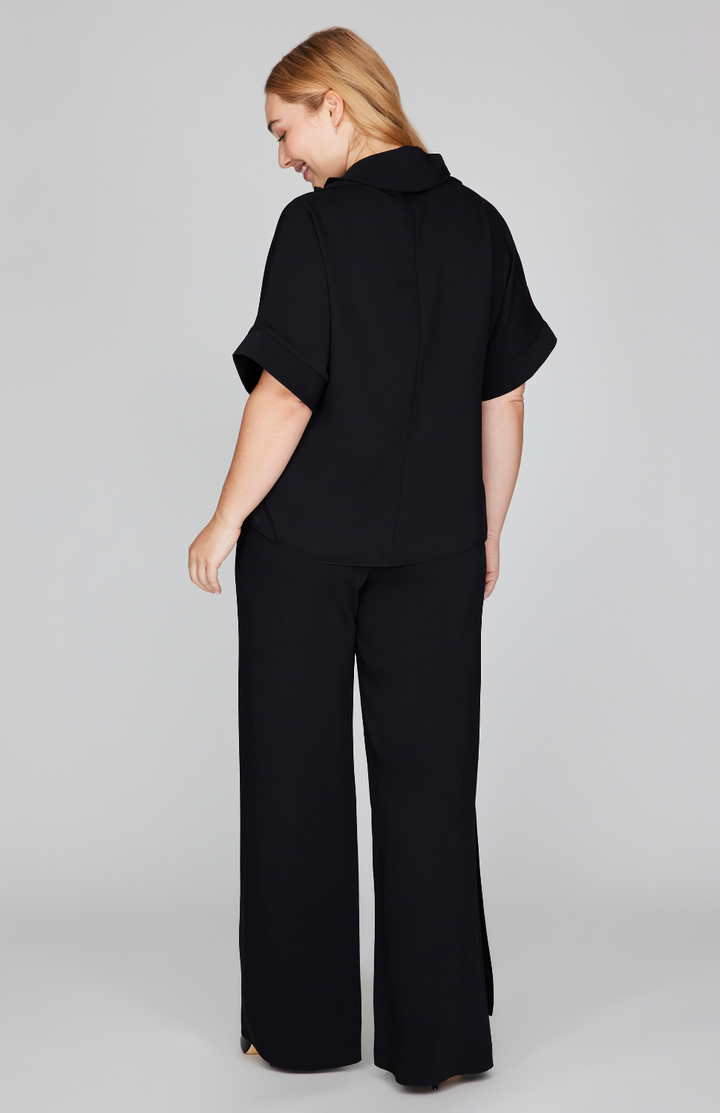 Lustrous Crepe Overlap Pant w/ Back Elastic