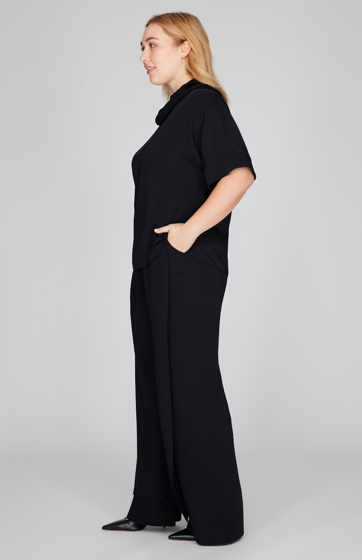 Lustrous Crepe Overlap Pant w/ Back Elastic