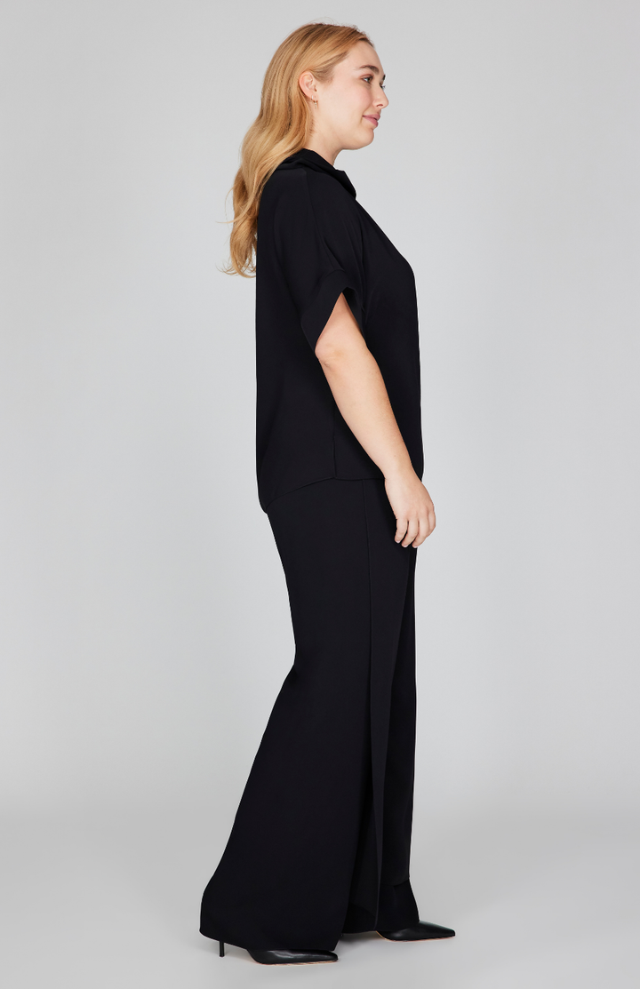 Lustrous Crepe Overlap Pant w/ Back Elastic