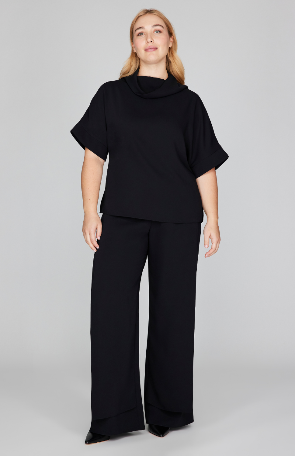 Lustrous Crepe Overlap Pant w/ Back Elastic
