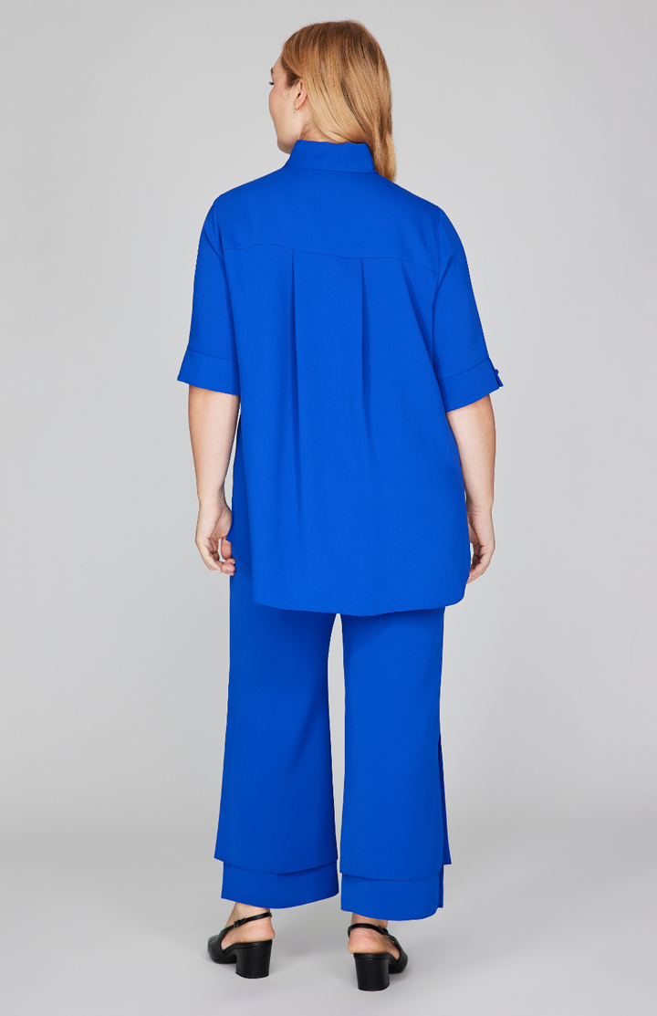 Lustrous Crepe Mandarin Collar Button Down Tunic