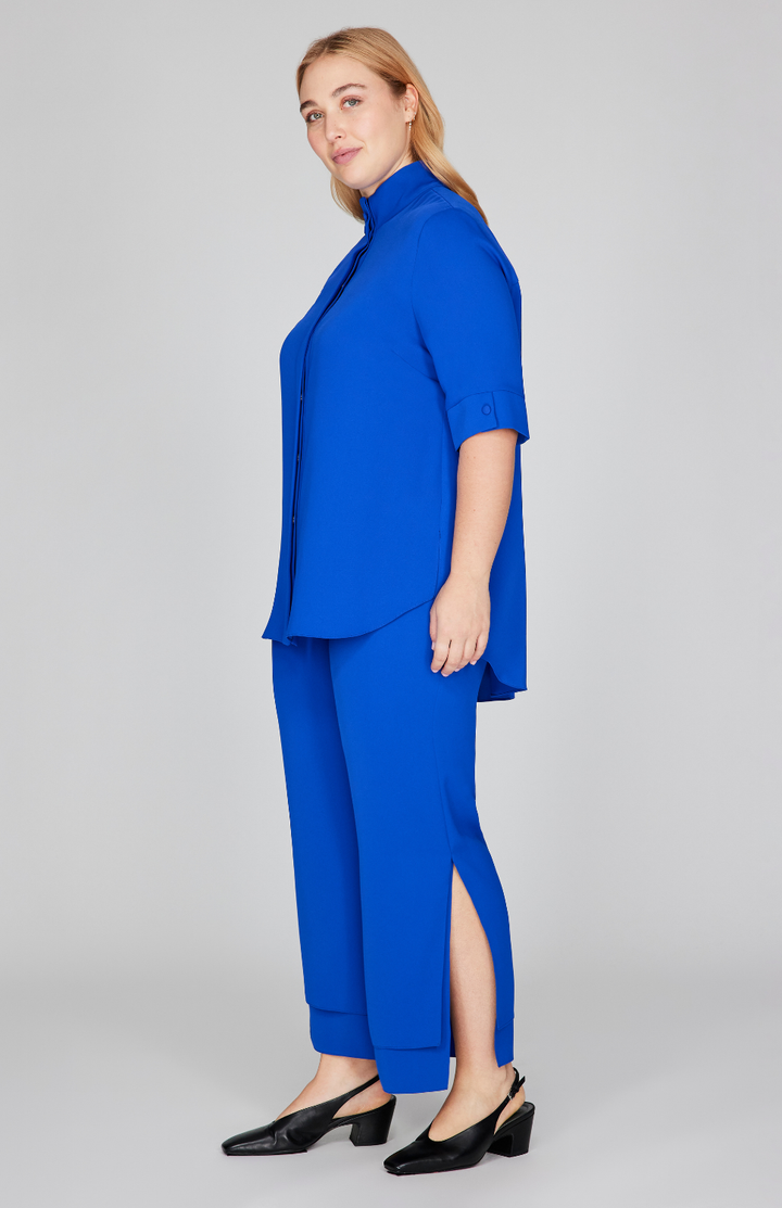 Lustrous Crepe Mandarin Collar Button Down Tunic