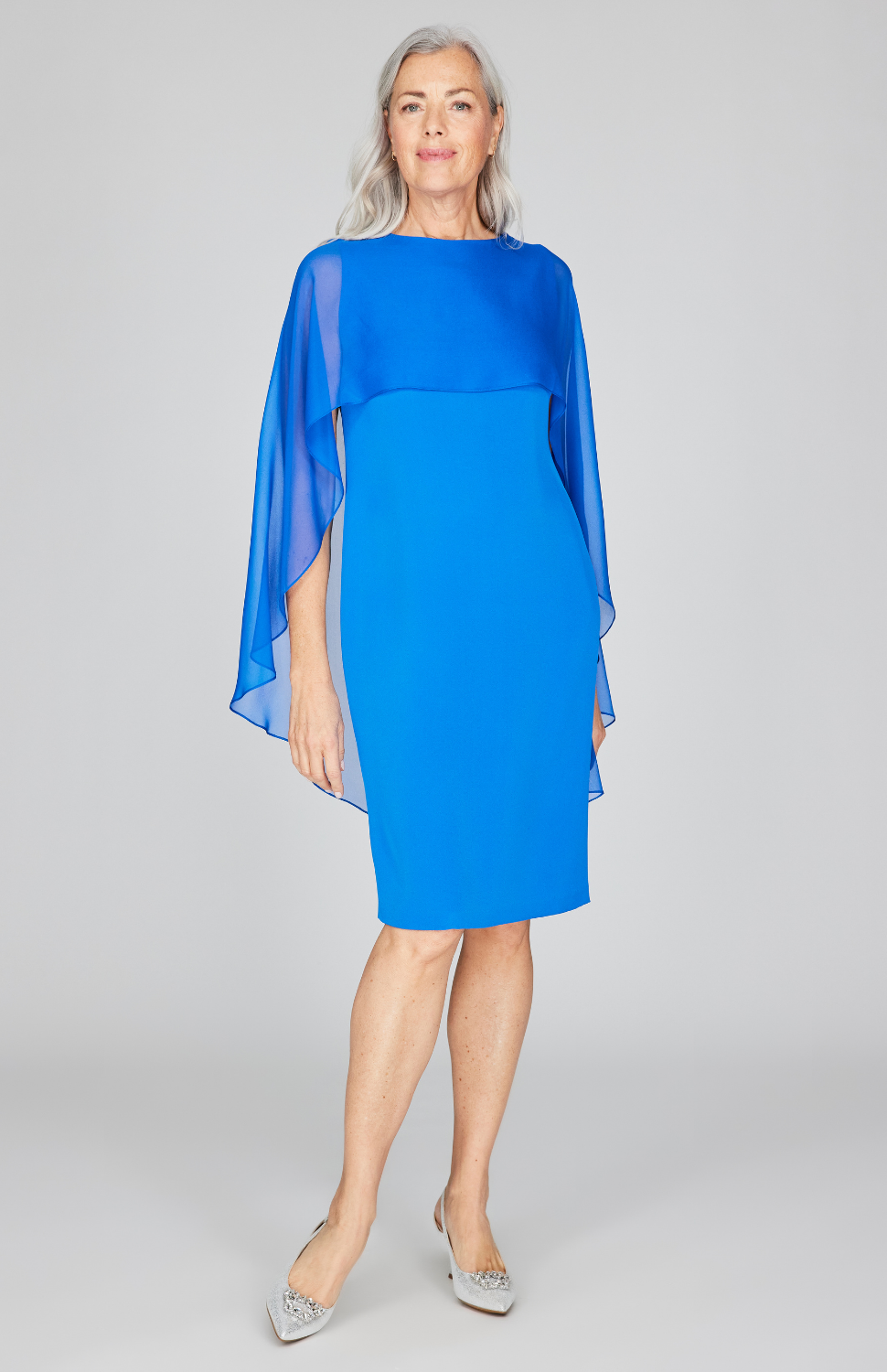 Silk Dress w/ Chiffon Capelet Medium / Black SLK