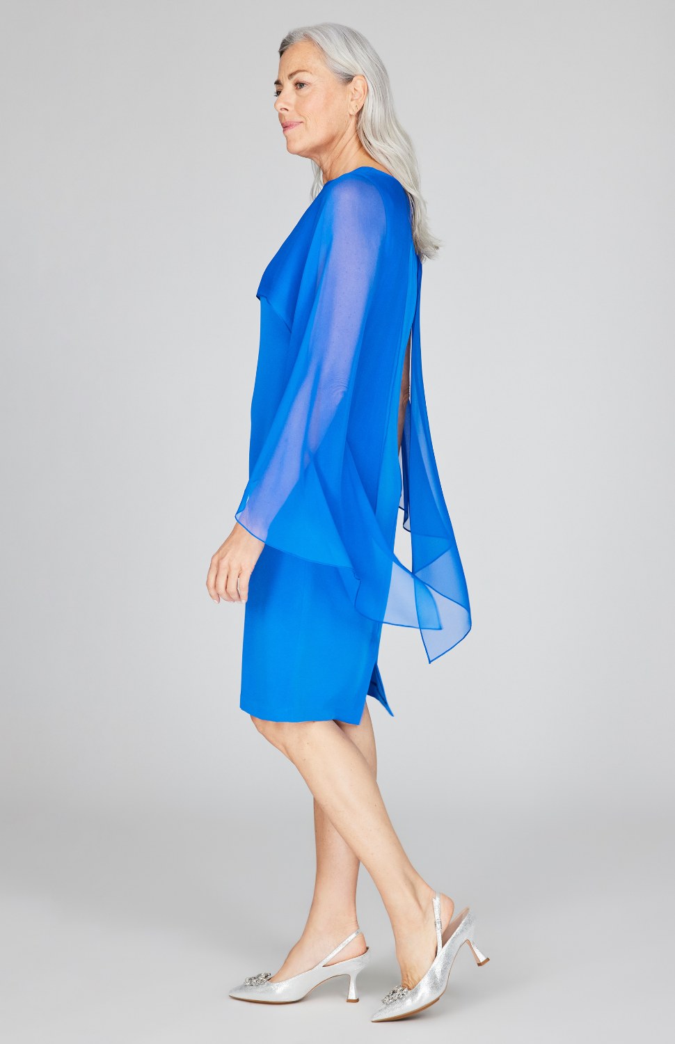 Silk Dress w/ Chiffon Capelet Medium / Black SLK