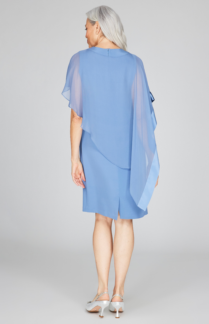 Silk Dress w/Chiffon Side Drape &amp; Satin Trim