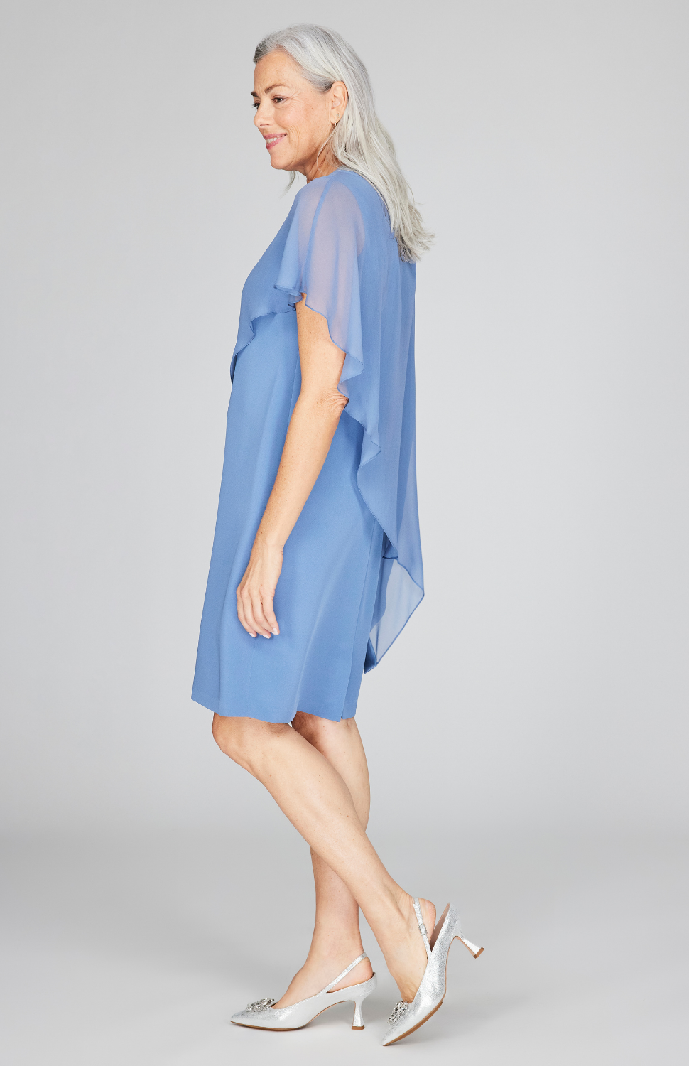 Silk Dress w/Chiffon Side Drape &amp; Satin Trim